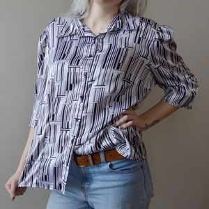 Vintage Piano Key Pattern Silk Top